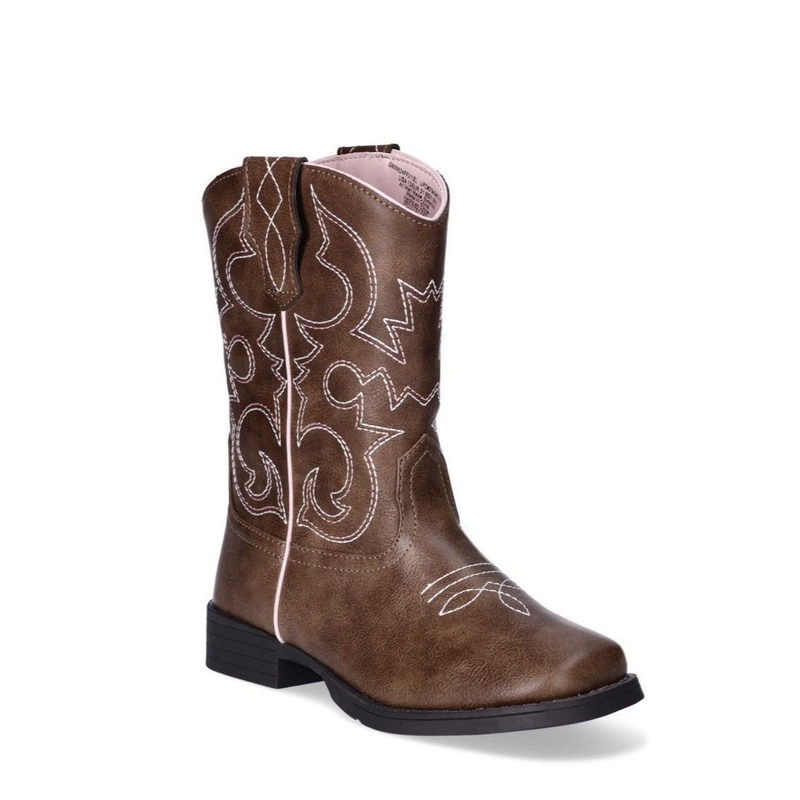 Wonder Nation Big Girl's Brown Pink Square Toe Cowgirl Cowboy Boots Size 6 New